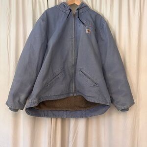 Vintage Carhartt Sherpa lined Duck Light Blue Hooded Jacket